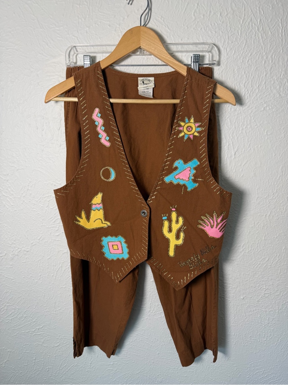 Vintage Beverly Hills Blues M Western Southwest Vest Pants 2 Piece Set - Picture 1 of 8
